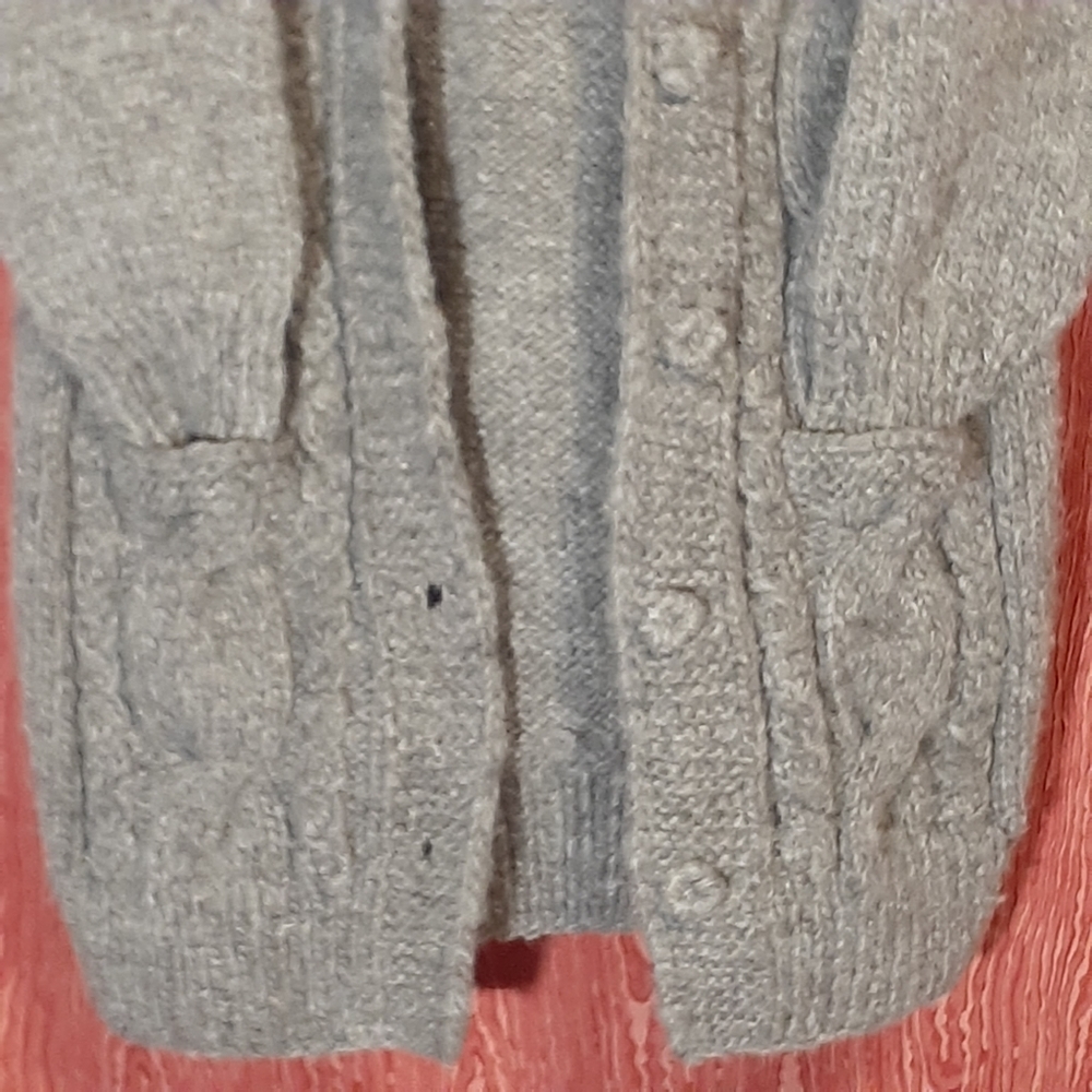 PURE 100% WOOL/KARPAS KNITTED HOODED BUTTON DOWN SWEATER CARDIGAN GRAY WOMEN'S - Picture 6 of 14